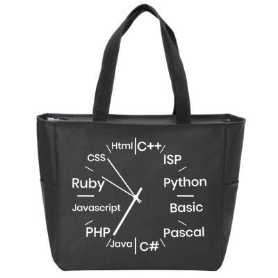 Programming Language Clock Computer Phyton Java Ruby C++ Zip Tote Bag