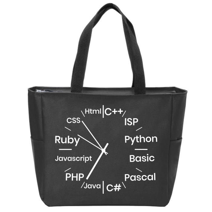 Programming Language Clock Computer Phyton Java Ruby C++ Zip Tote Bag