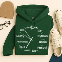 Programming Language Clock Computer Phyton Java Ruby C++ Hoodie