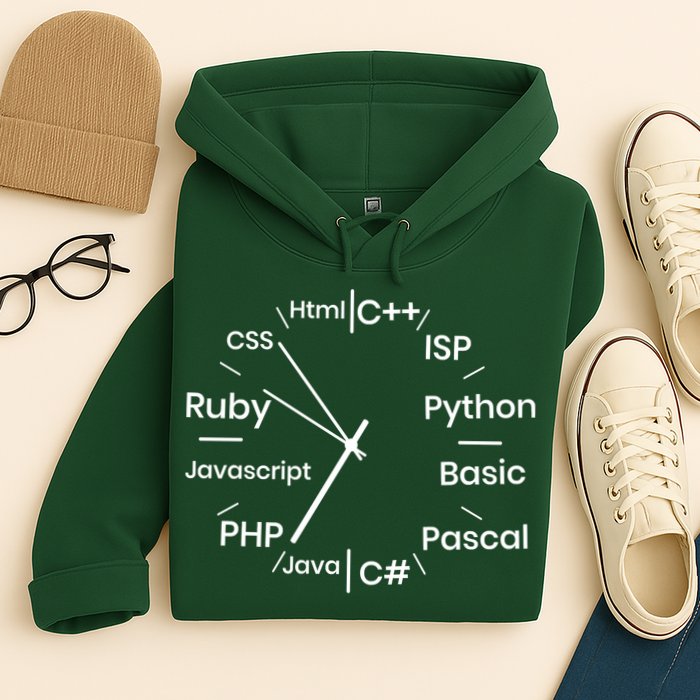 Programming Language Clock Computer Phyton Java Ruby C++ Hoodie