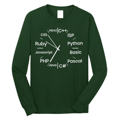 Programming Language Clock Computer Phyton Java Ruby C++ Long Sleeve Shirt