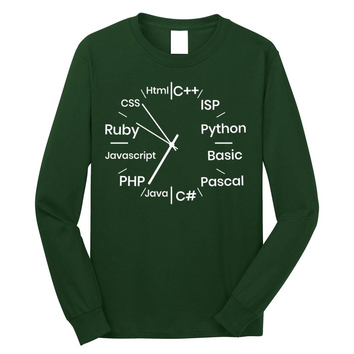 Programming Language Clock Computer Phyton Java Ruby C++ Long Sleeve Shirt