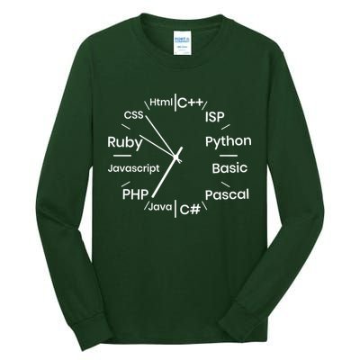Programming Language Clock Computer Phyton Java Ruby C++ Tall Long Sleeve T-Shirt