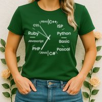 Programming Language Clock Computer Phyton Java Ruby C++ Womens T-Shirt