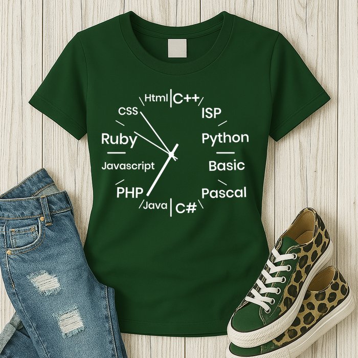 Programming Language Clock Computer Phyton Java Ruby C++ Womens T-Shirt