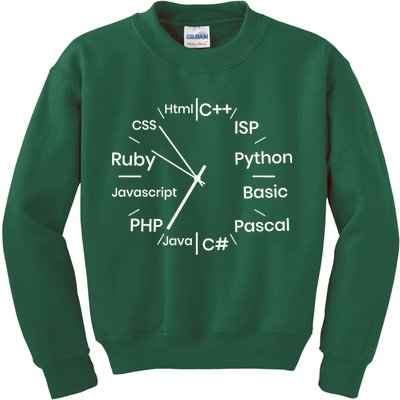 Programming Language Clock Computer Phyton Java Ruby C++ Kids Sweatshirt