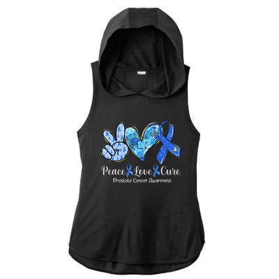 peace love cure blue ribbon prostate cancer awareness s Ladies PosiCharge Tri-Blend Wicking Draft Hoodie Tank