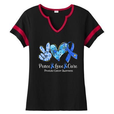 peace love cure blue ribbon prostate cancer awareness s Ladies Halftime Notch Neck Tee