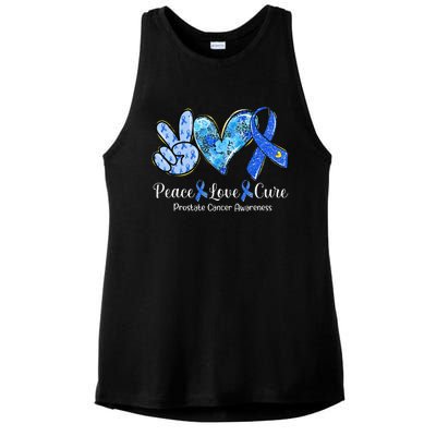 peace love cure blue ribbon prostate cancer awareness s Ladies PosiCharge Tri-Blend Wicking Tank