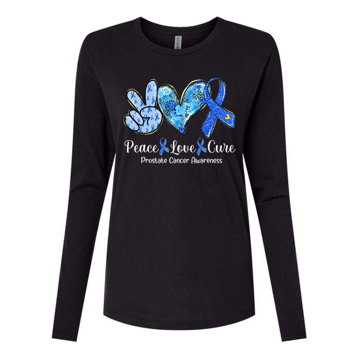 peace love cure blue ribbon prostate cancer awareness s Womens Cotton Relaxed Long Sleeve T-Shirt