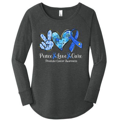 peace love cure blue ribbon prostate cancer awareness s Women's Perfect Tri Tunic Long Sleeve Shirt