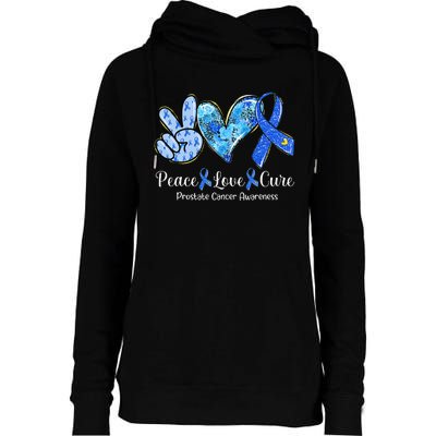 peace love cure blue ribbon prostate cancer awareness s Womens Funnel Neck Pullover Hood