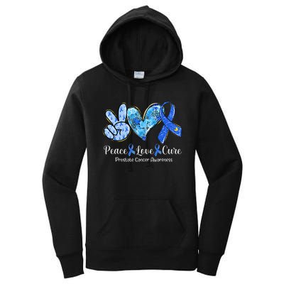 peace love cure blue ribbon prostate cancer awareness s Women's Pullover Hoodie