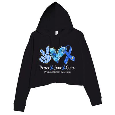 peace love cure blue ribbon prostate cancer awareness s Crop Fleece Hoodie