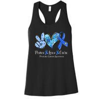 peace love cure blue ribbon prostate cancer awareness s Women's Racerback Tank