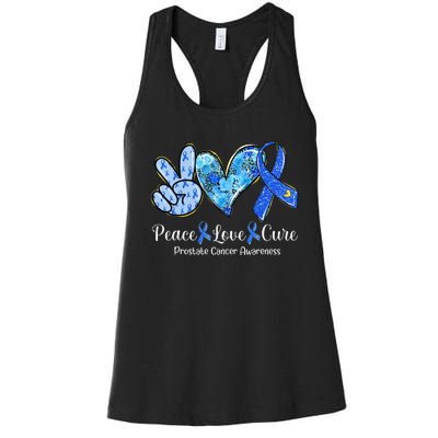 peace love cure blue ribbon prostate cancer awareness s Women's Racerback Tank