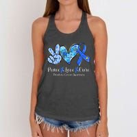 peace love cure blue ribbon prostate cancer awareness s Women's Knotted Racerback Tank