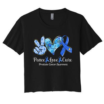 peace love cure blue ribbon prostate cancer awareness s Women's Crop Top Tee