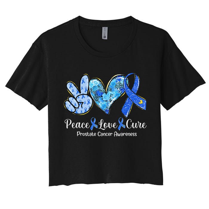 peace love cure blue ribbon prostate cancer awareness s Women's Crop Top Tee