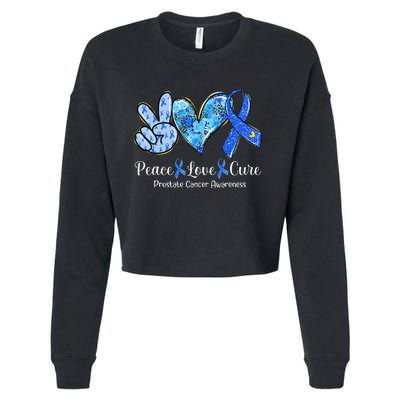 peace love cure blue ribbon prostate cancer awareness s Cropped Pullover Crew