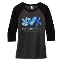 peace love cure blue ribbon prostate cancer awareness s Women's Tri-Blend 3/4-Sleeve Raglan Shirt