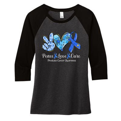 peace love cure blue ribbon prostate cancer awareness s Women's Tri-Blend 3/4-Sleeve Raglan Shirt