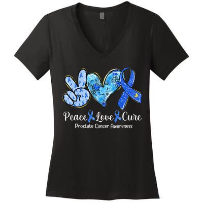 peace love cure blue ribbon prostate cancer awareness s Women's V-Neck T-Shirt