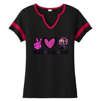 Peace Love Cure Halloween Breast Cancer Ladies Halftime Notch Neck Tee