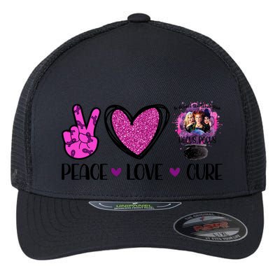 Peace Love Cure Halloween Breast Cancer Flexfit Unipanel Trucker Cap