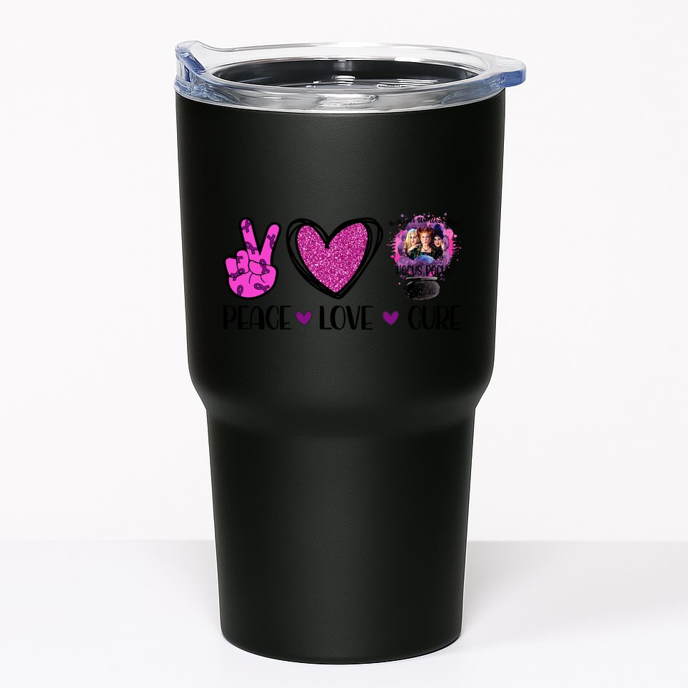 Peace Love Cure Halloween Breast Cancer Tumbler