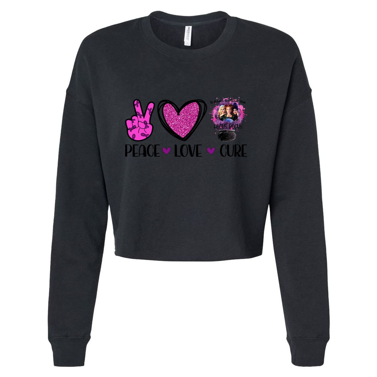 Peace Love Cure Halloween Breast Cancer Cropped Pullover Crew