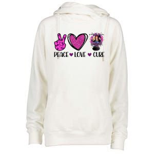 Peace Love Cure Halloween Breast Cancer Womens Funnel Neck Pullover Hood