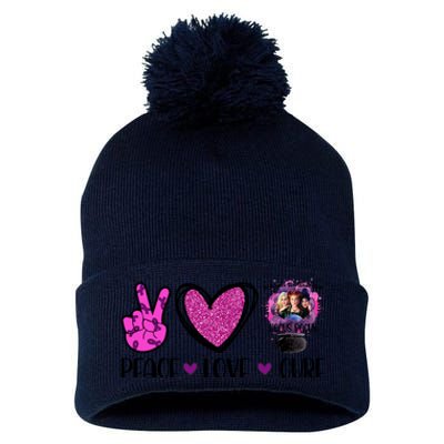 Peace Love Cure Halloween Breast Cancer Pom Pom 12in Knit Beanie