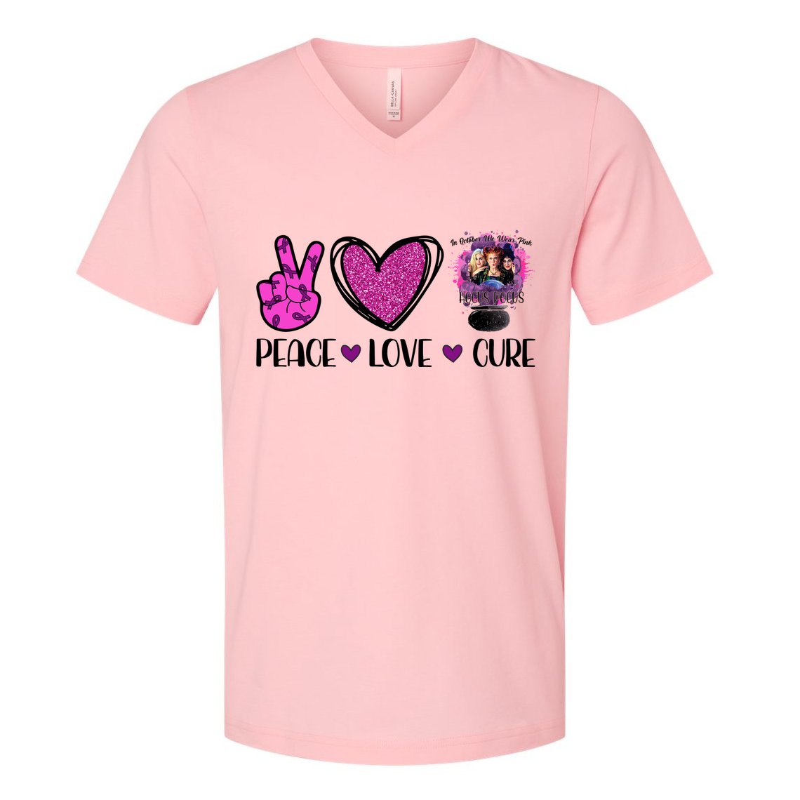 Peace Love Cure Halloween Breast Cancer V-Neck T-Shirt