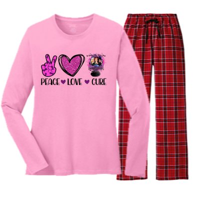 Peace Love Cure Halloween Breast Cancer Women's Long Sleeve Flannel Pajama Set 