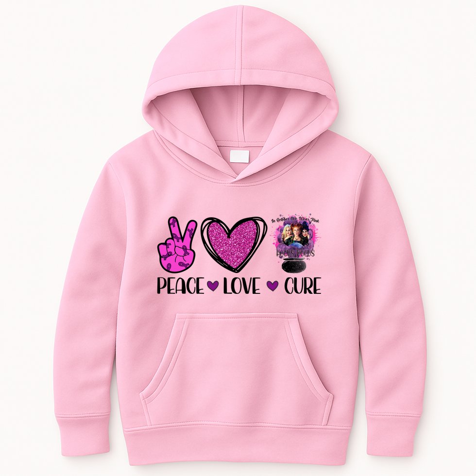 Peace Love Cure Halloween Breast Cancer Kids Hoodie
