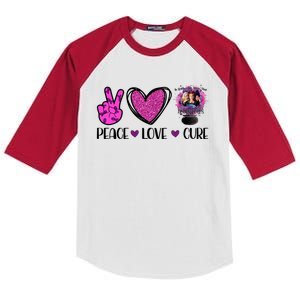 Peace Love Cure Halloween Breast Cancer Kids Colorblock Raglan Jersey