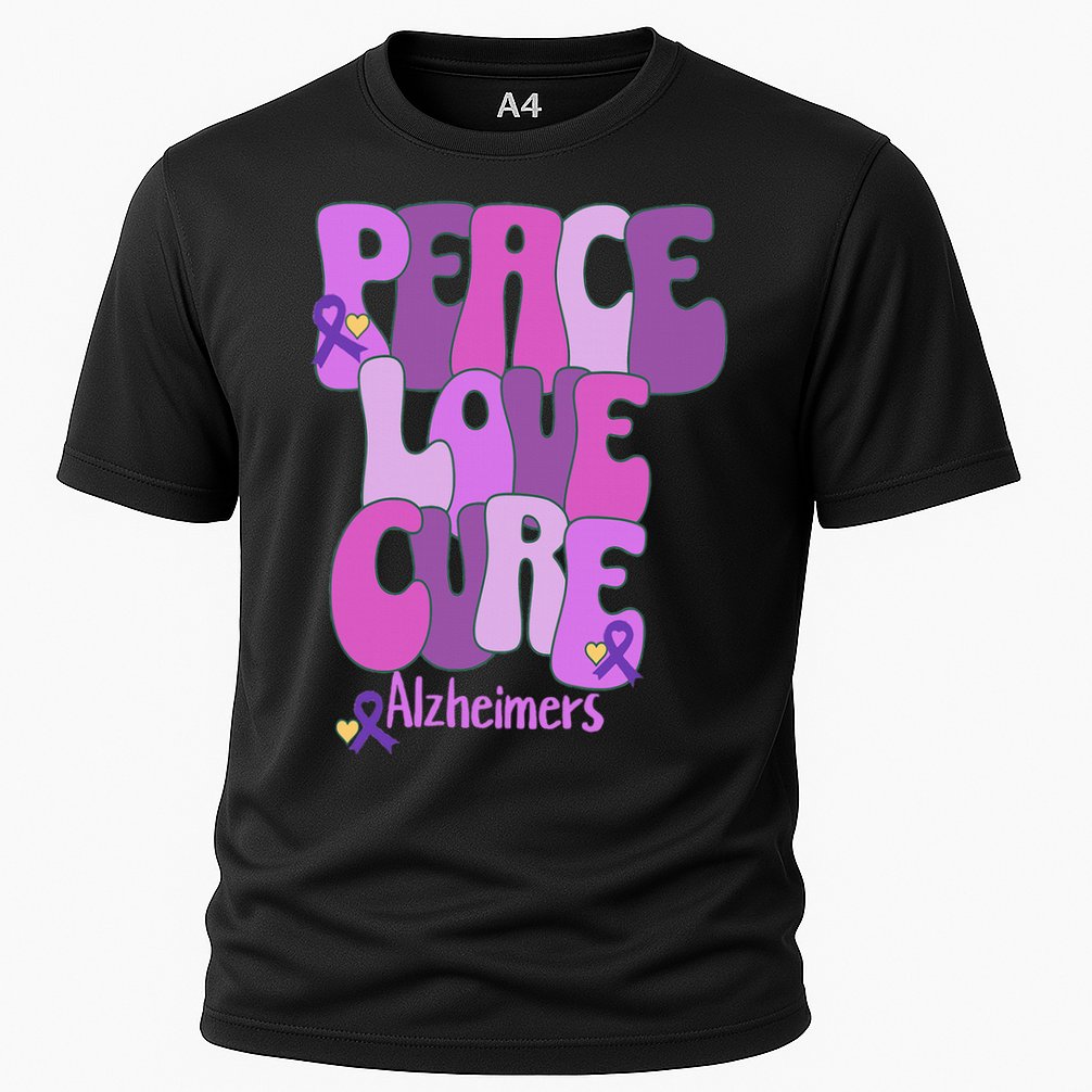 Peace Love Cure Alzheimer's Awareness Purple Ribbon End Alz Cooling Performance Crew T-Shirt