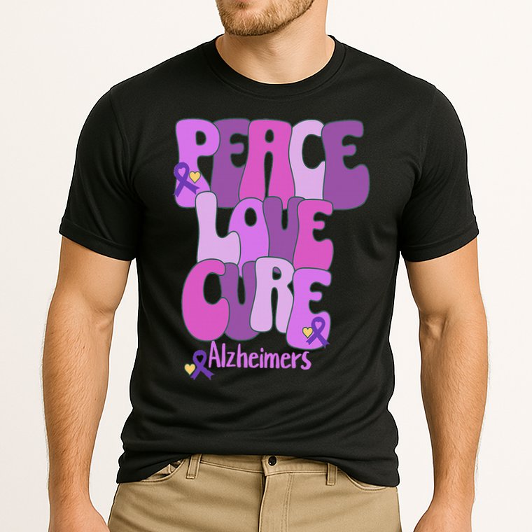 Peace Love Cure Alzheimer's Awareness Purple Ribbon End Alz Cooling Performance Crew T-Shirt
