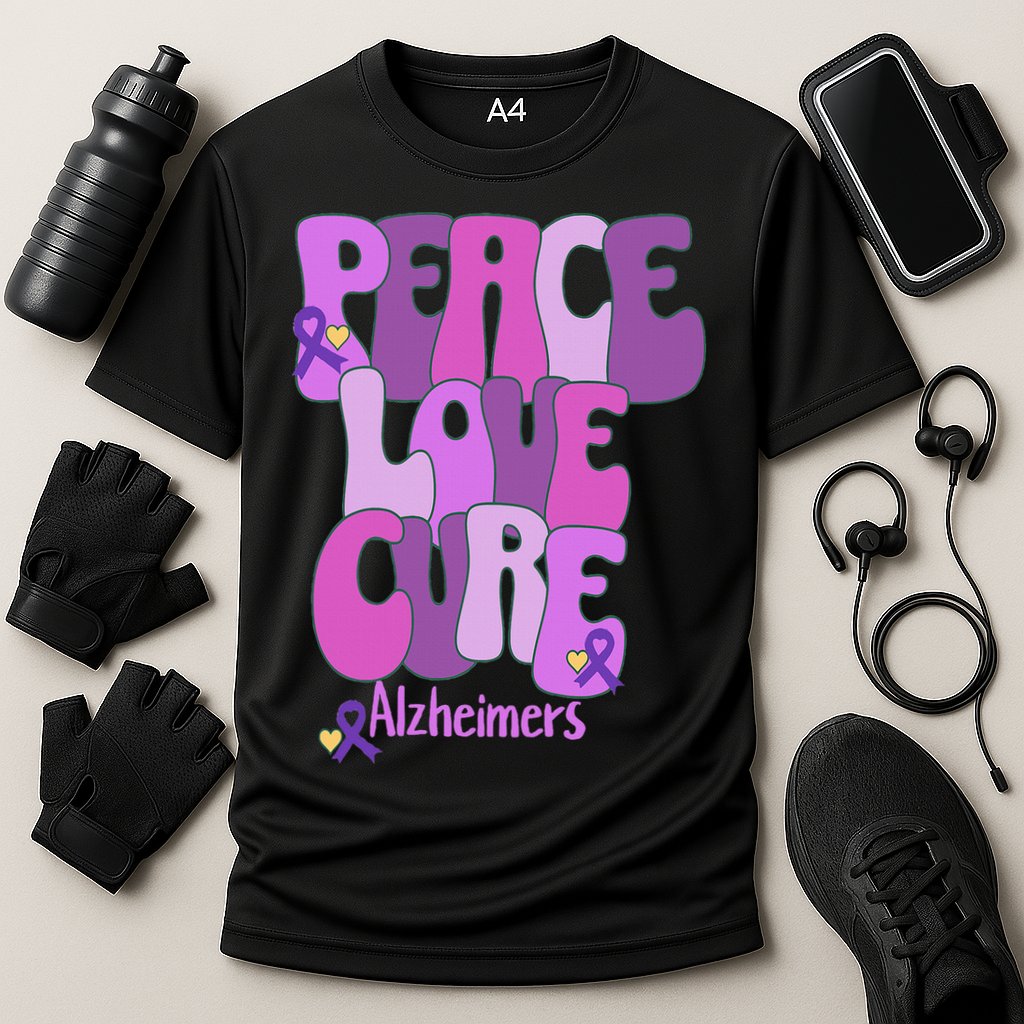 Peace Love Cure Alzheimer's Awareness Purple Ribbon End Alz Cooling Performance Crew T-Shirt