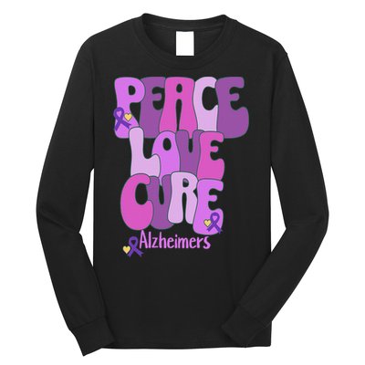 Peace Love Cure Alzheimer's Awareness Purple Ribbon End Alz Long Sleeve Shirt