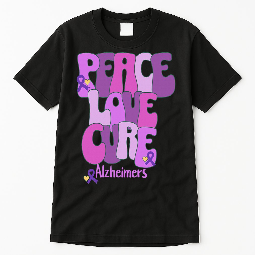 Peace Love Cure Alzheimer's Awareness Purple Ribbon End Alz Tall T-Shirt