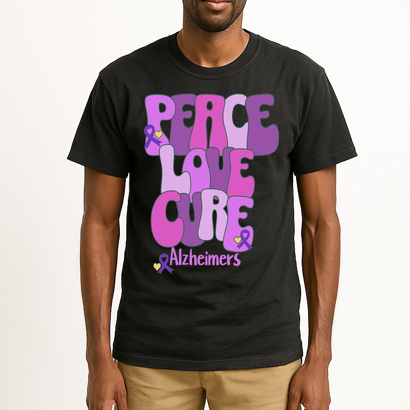 Peace Love Cure Alzheimer's Awareness Purple Ribbon End Alz Tall T-Shirt
