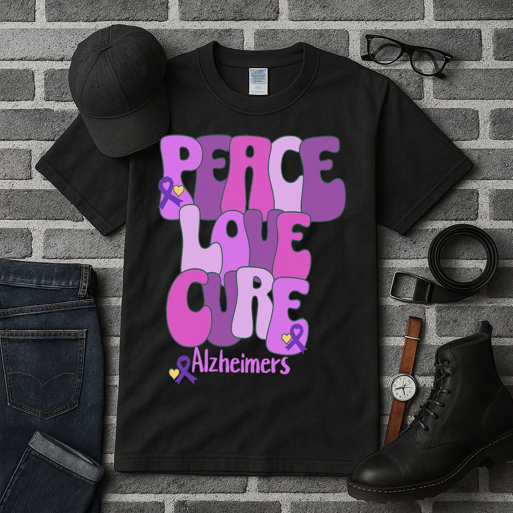 Peace Love Cure Alzheimer's Awareness Purple Ribbon End Alz Tall T-Shirt