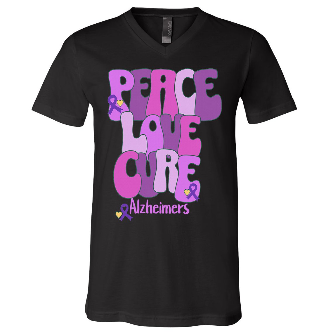Peace Love Cure Alzheimer's Awareness Purple Ribbon End Alz V-Neck T-Shirt