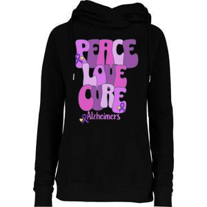 Peace Love Cure Alzheimer's Awareness Purple Ribbon End Alz Womens Funnel Neck Pullover Hood