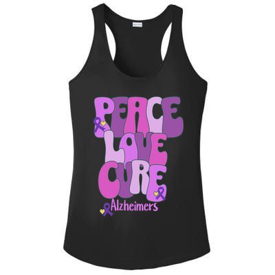 Peace Love Cure Alzheimer's Awareness Purple Ribbon End Alz Ladies PosiCharge Competitor Racerback Tank