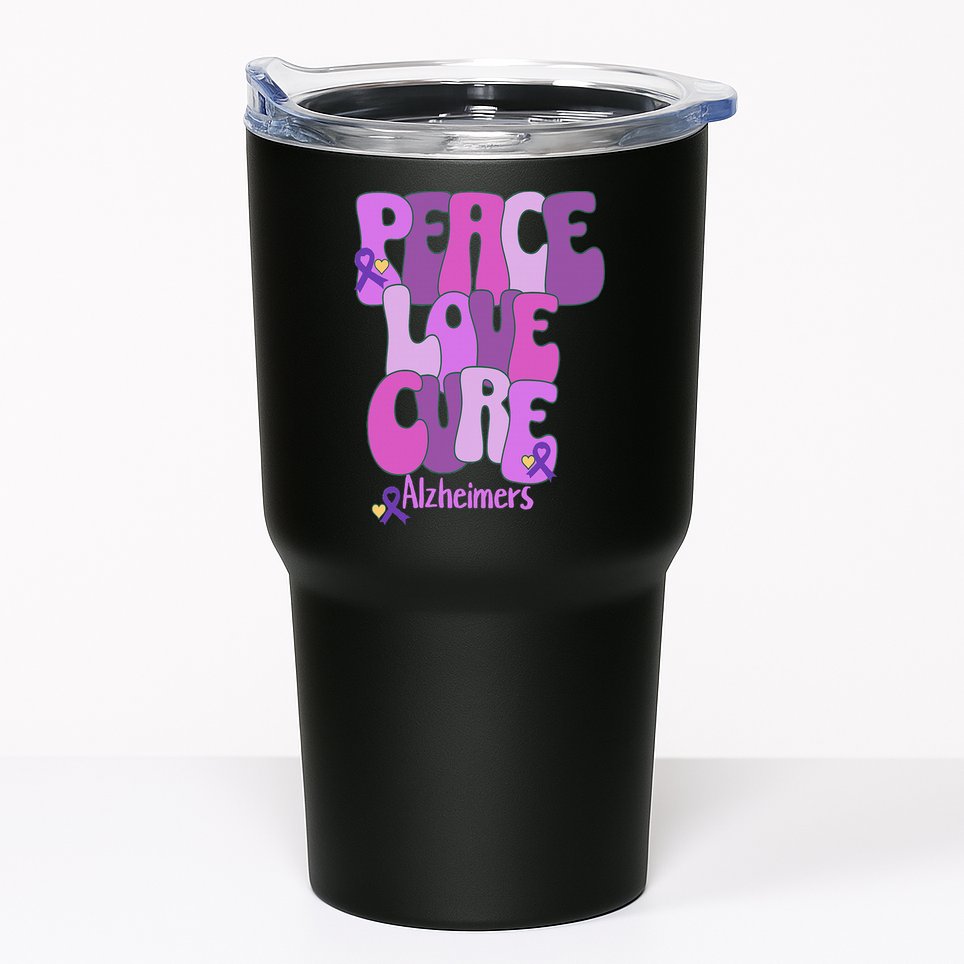 Peace Love Cure Alzheimer's Awareness Purple Ribbon End Alz Tumbler