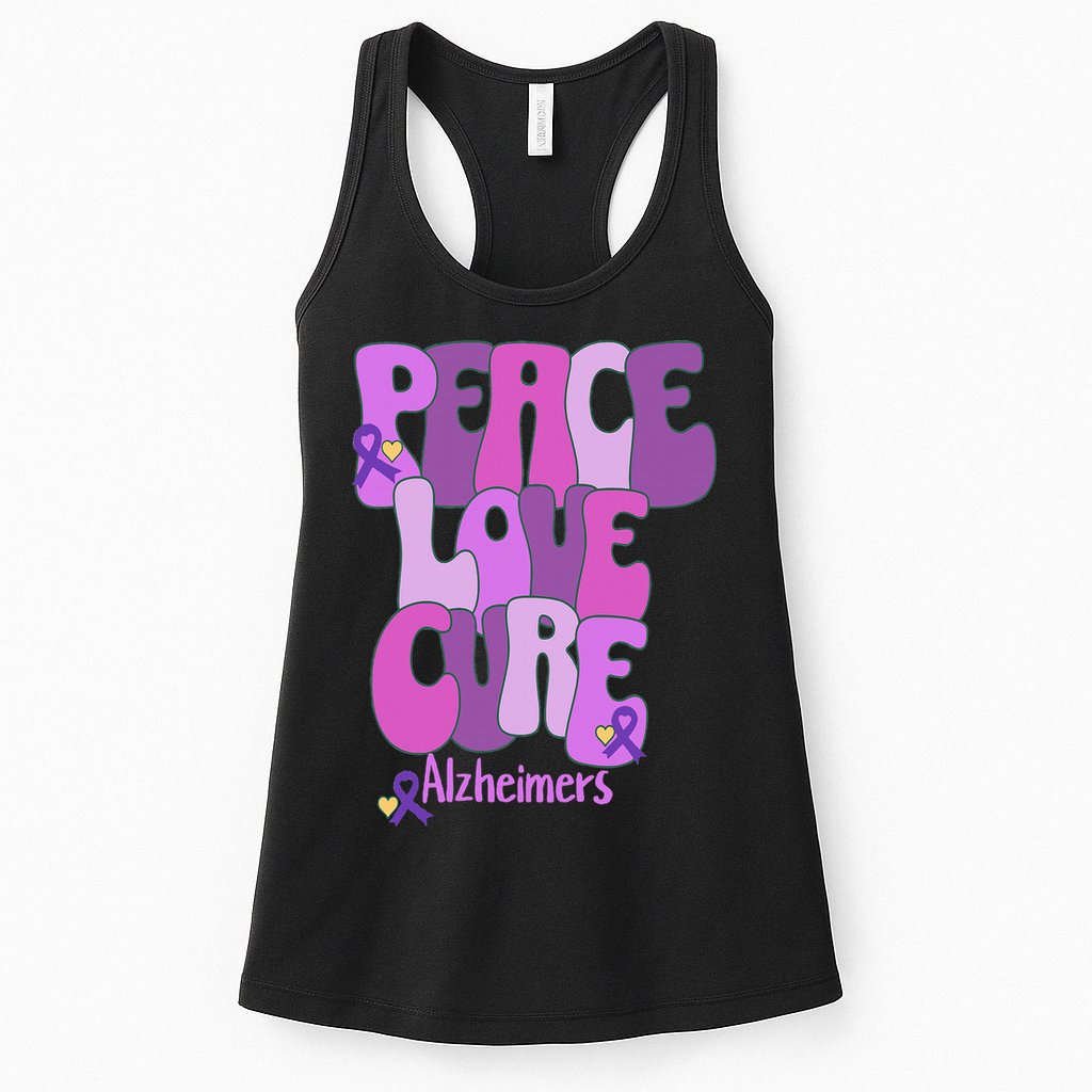 Peace Love Cure Alzheimer's Awareness Purple Ribbon End Alz Womens Tank Top