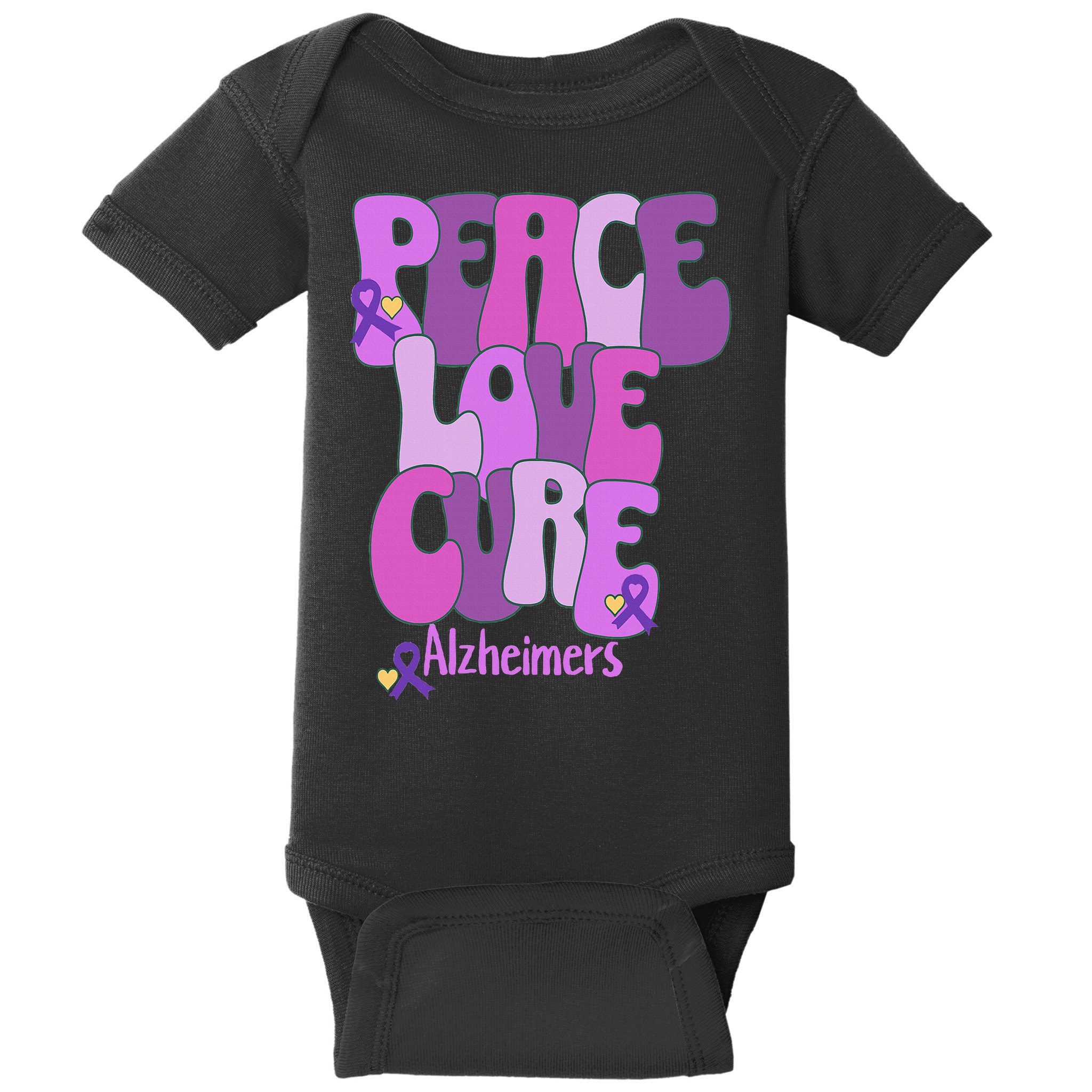 Peace Love Cure Alzheimer's Awareness Purple Ribbon End Alz Baby Bodysuit